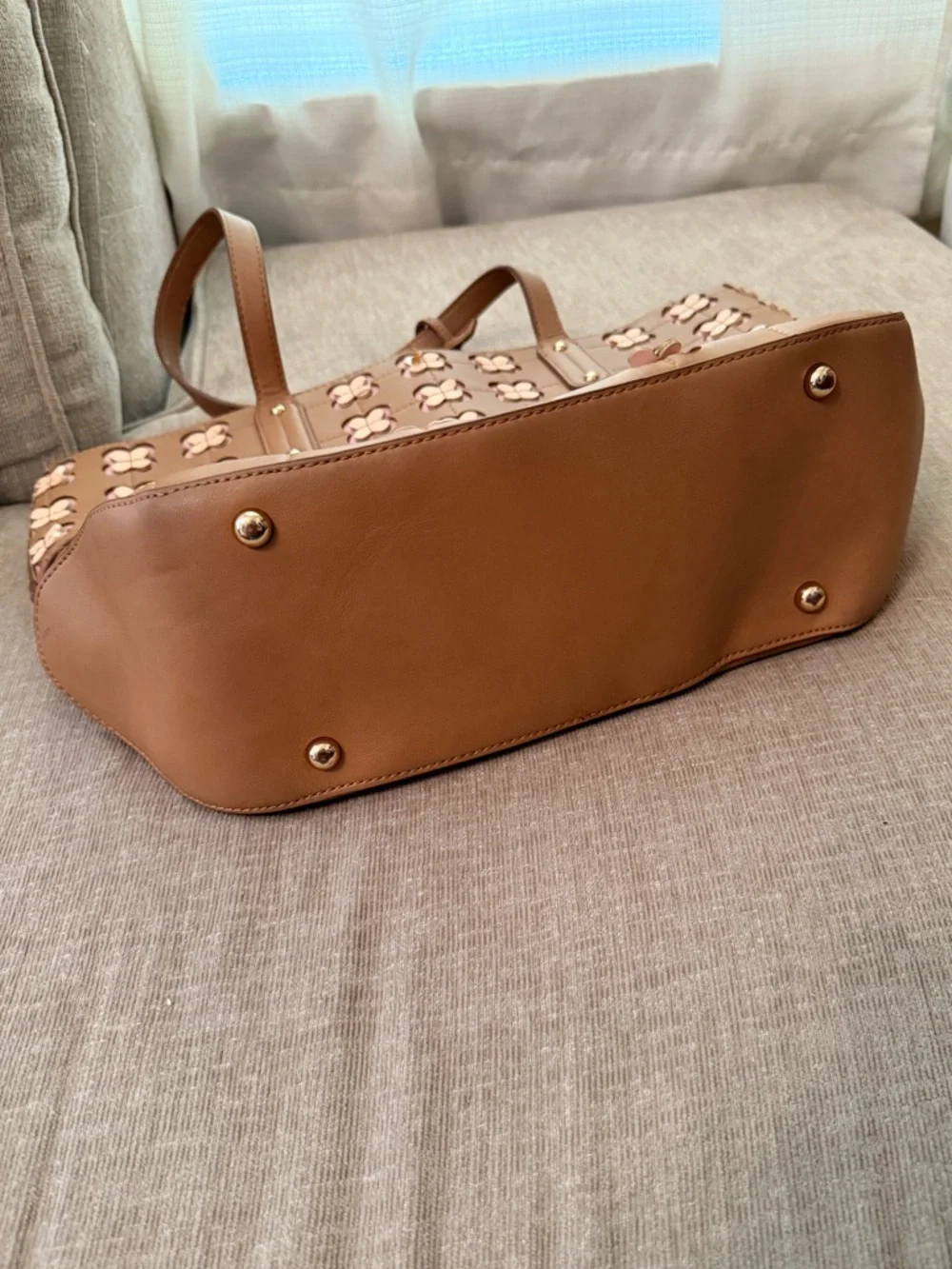 Nine West Brown Floral Appliqué Quilted Tote Bag with Pink Clover Accents - Picture 5 of 5